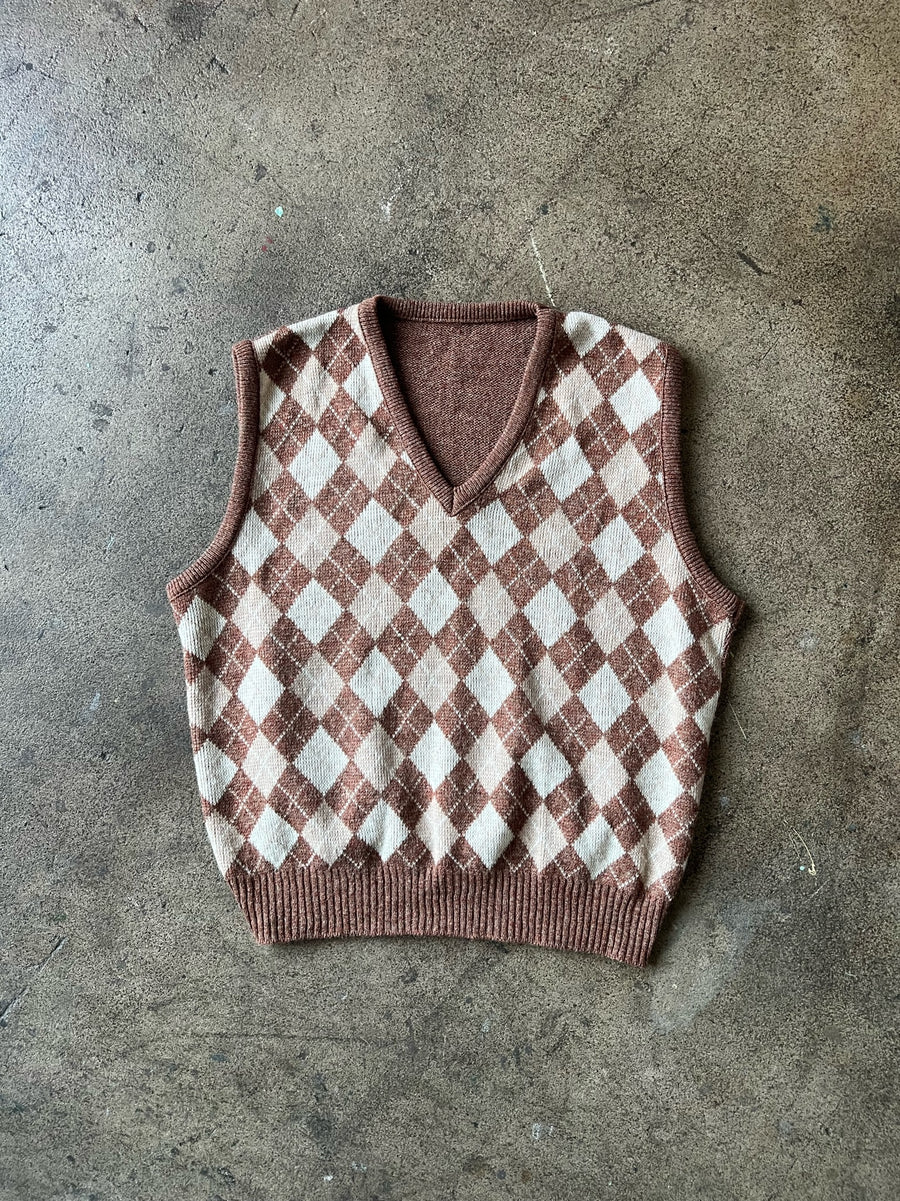 1980s Brown Argyle Sweater Vest
