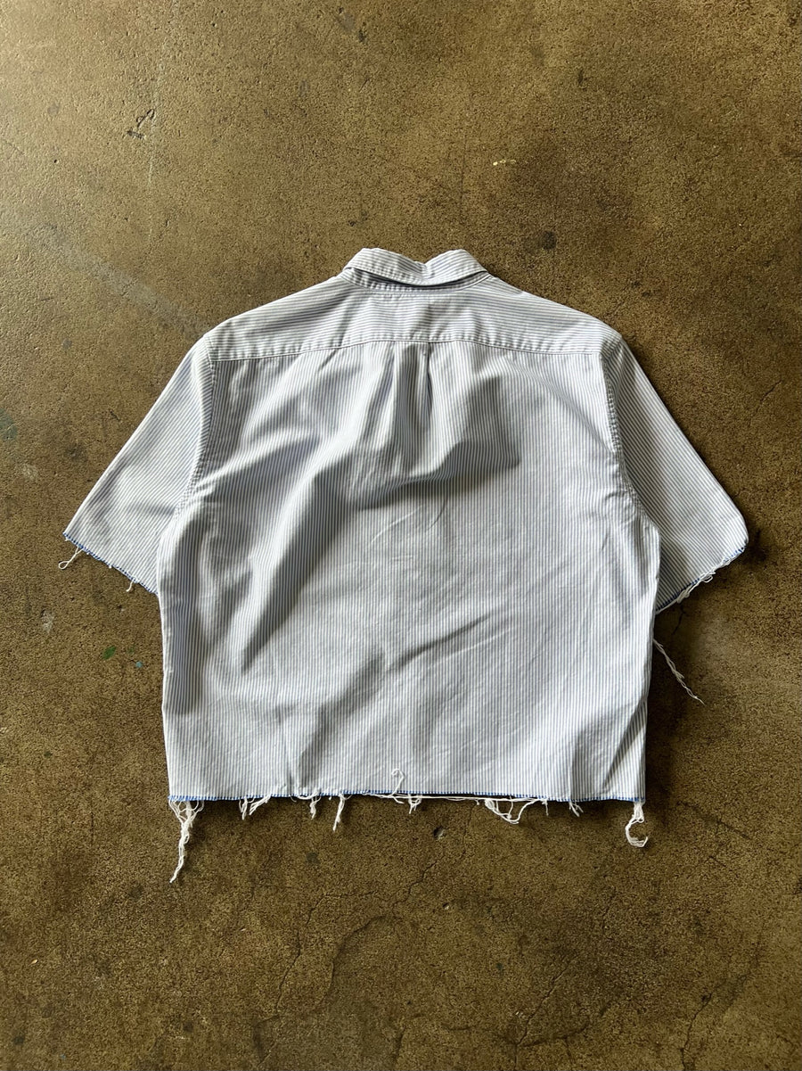 1990s Cropped + Chopped Striped Boxy Dress Shirt