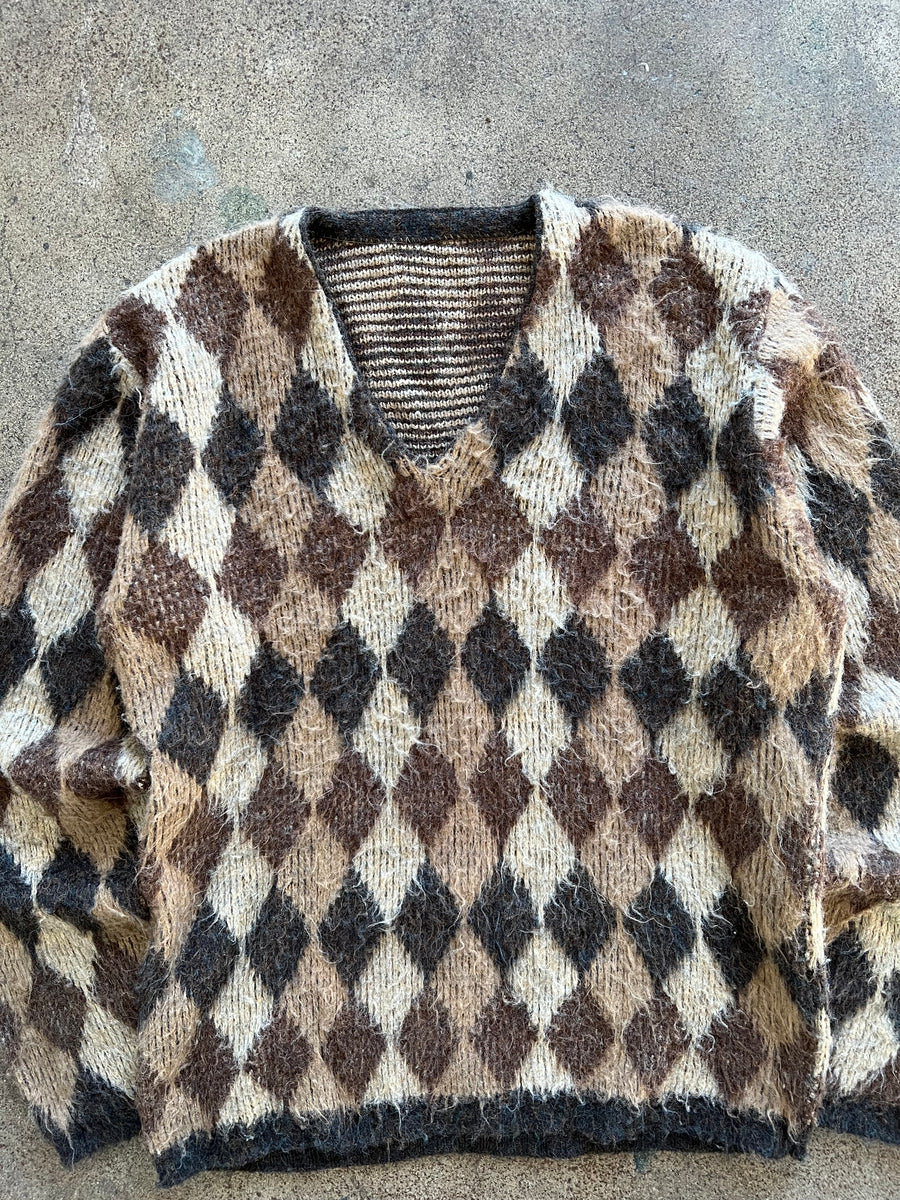 1960s Chocolate Argyle Mohair Sweater