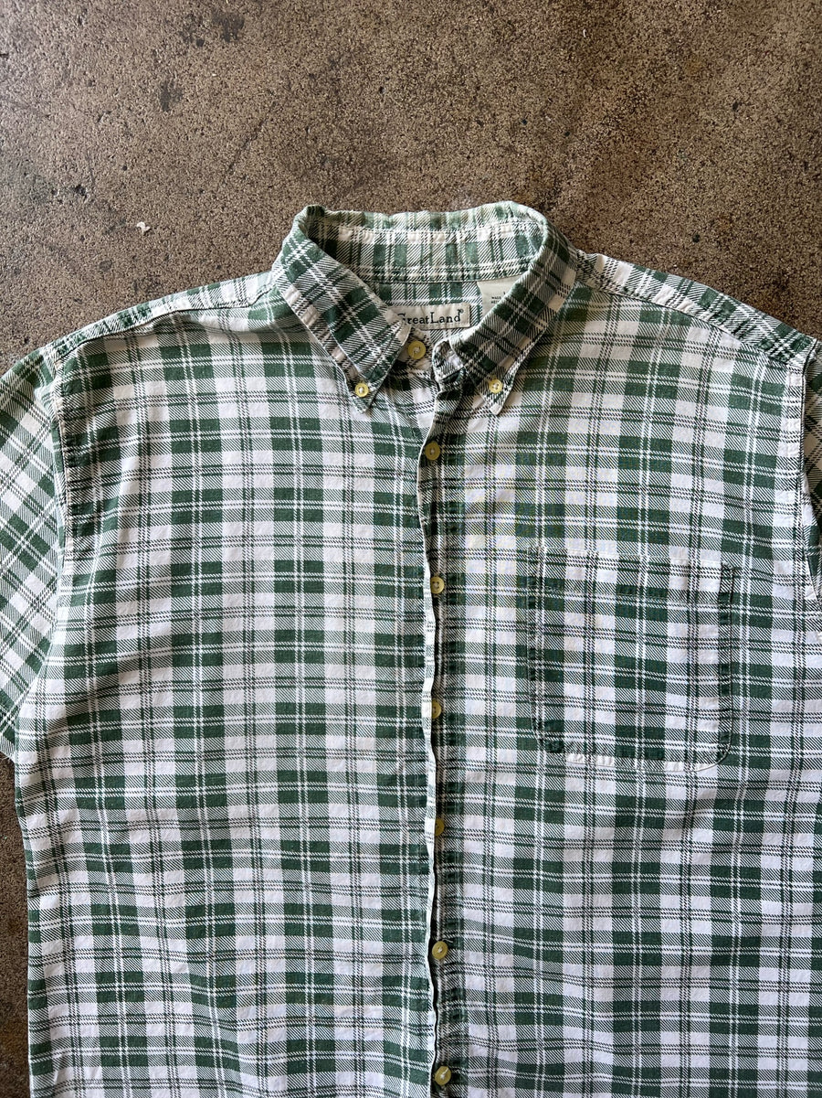 1990s Cropped + Chopped Green Plaid Shirt