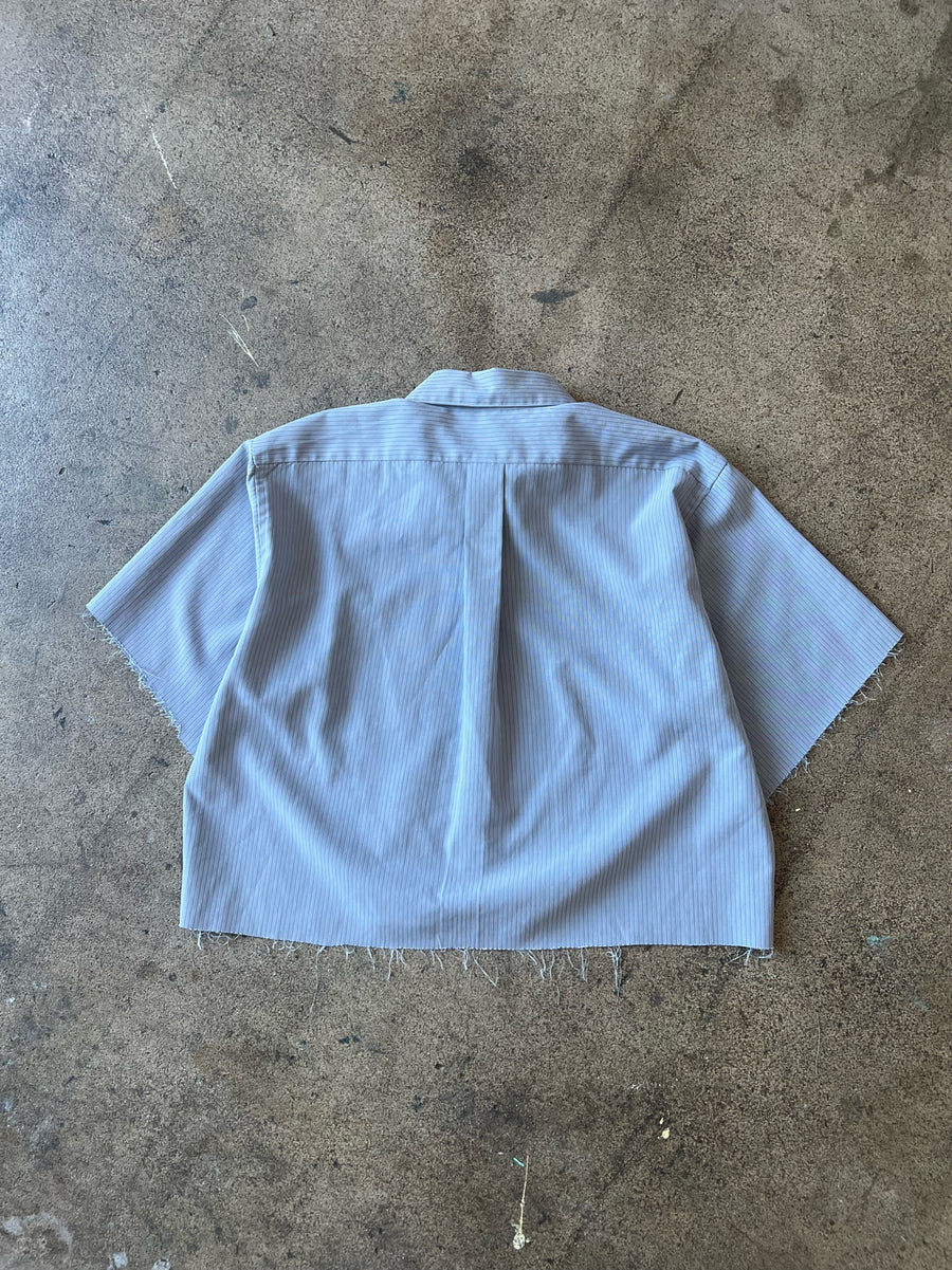 1990s Cropped + Chopped Faded Gray Striped Dress Shirt