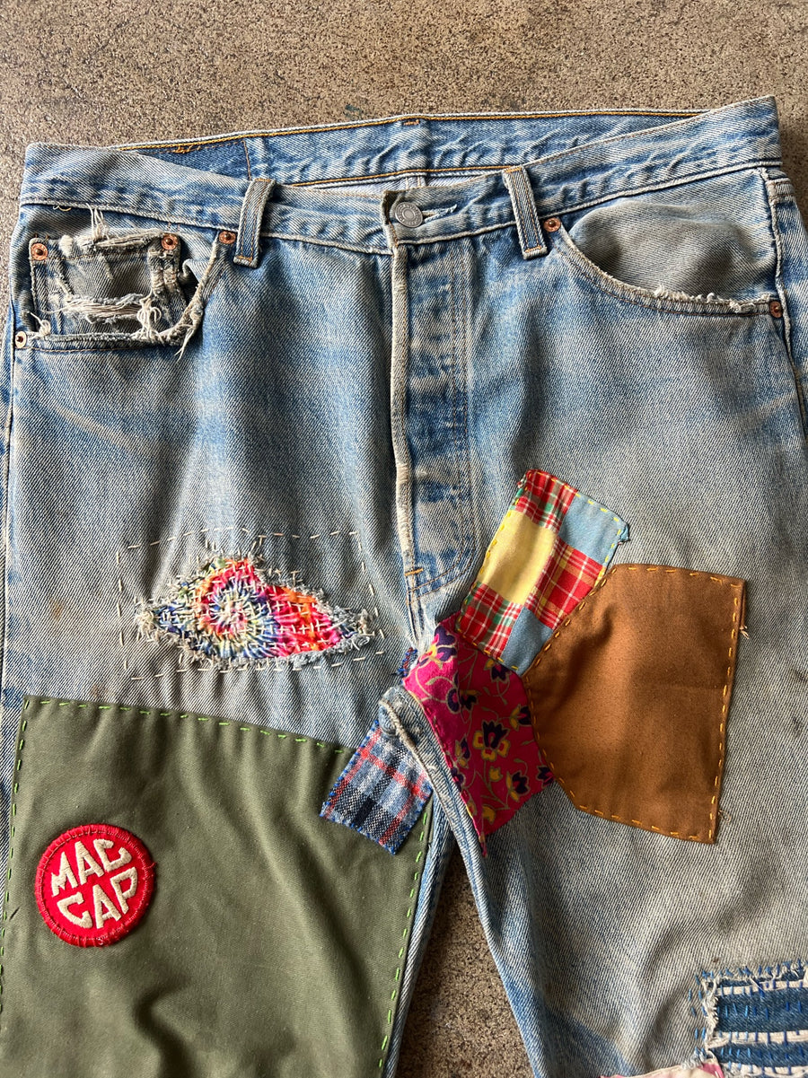 1990s Levi's 501 Hippie Patchwork Jeans 34