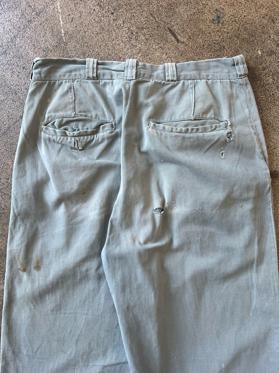 1940s Cotton Trousers Grayish Green 29