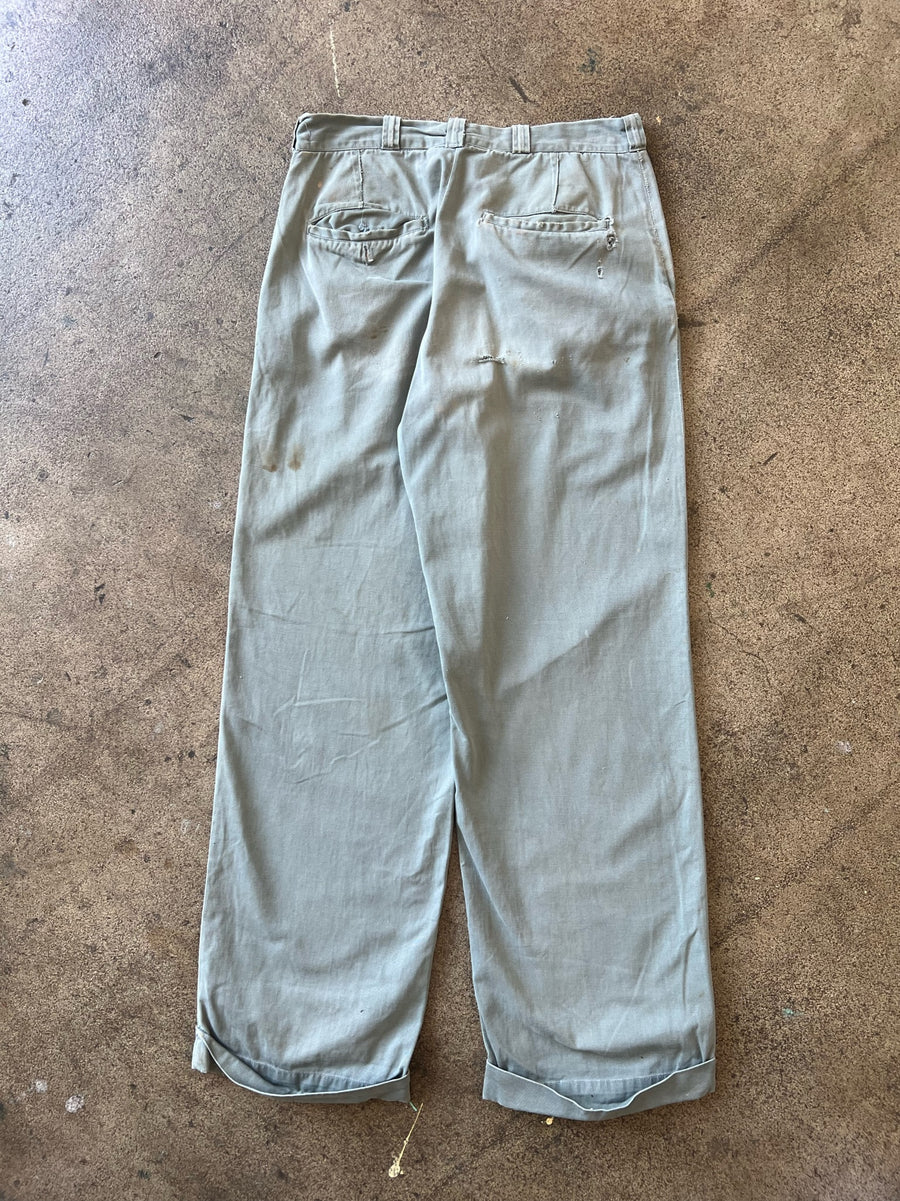 1940s Cotton Trousers Grayish Green 29