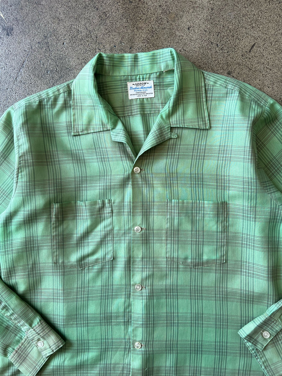 1950s Arrow Green Plaid Loop Collar Shirt