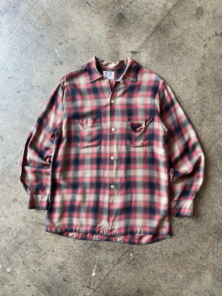 1960s Pilgrim Plaid Rayon Loop Collar Shirt – Ametora