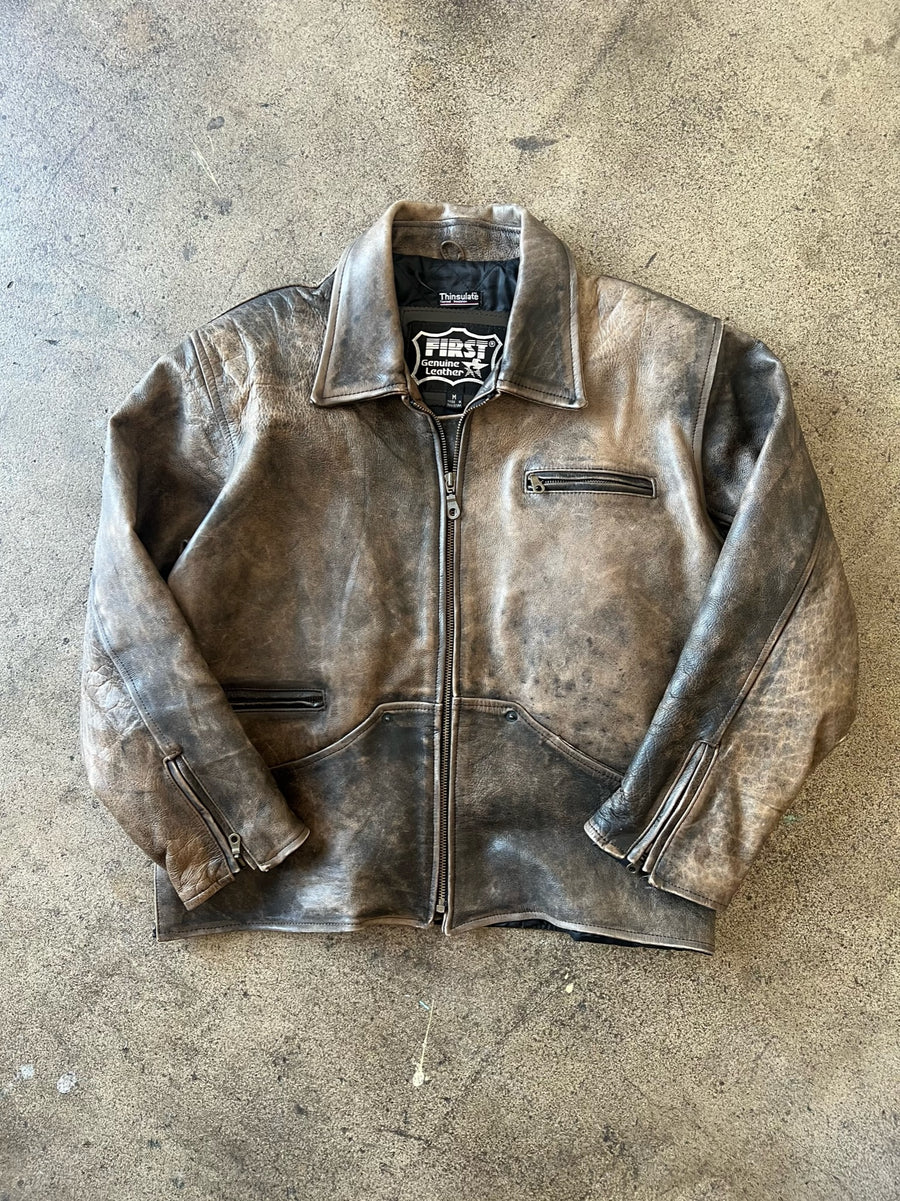 1990s Faded Brown Leather Jacket