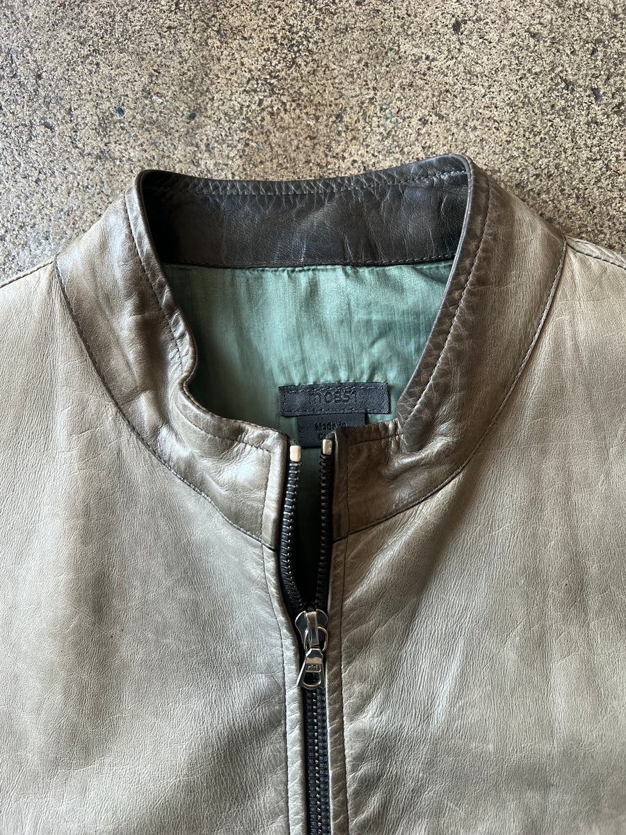 MO851 Gray Leather Moto Jacket