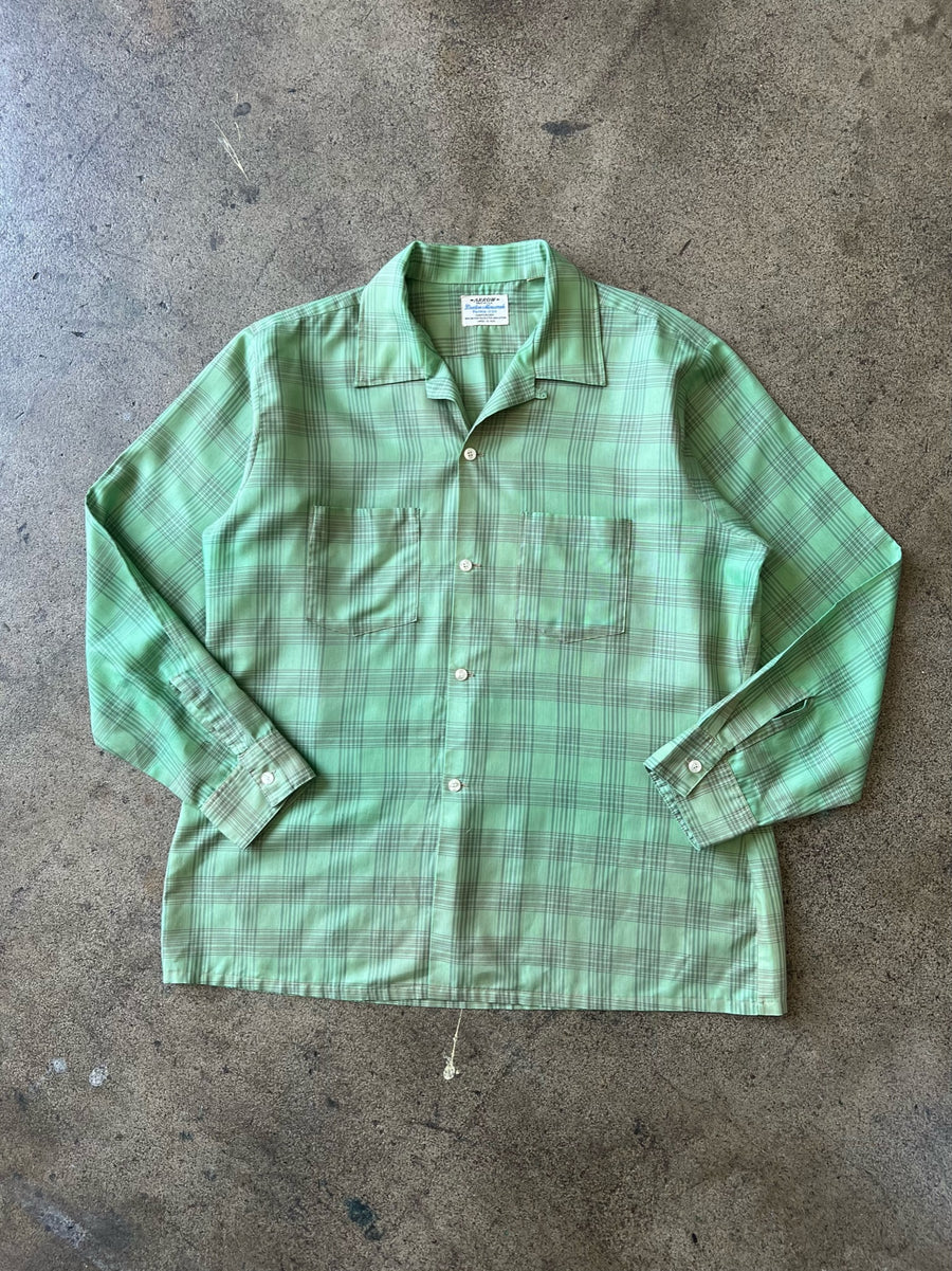 1950s Arrow Green Plaid Loop Collar Shirt