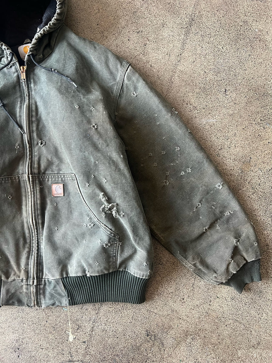 2000s Carhartt Hooded Work Jacket Moss Green Thrashed