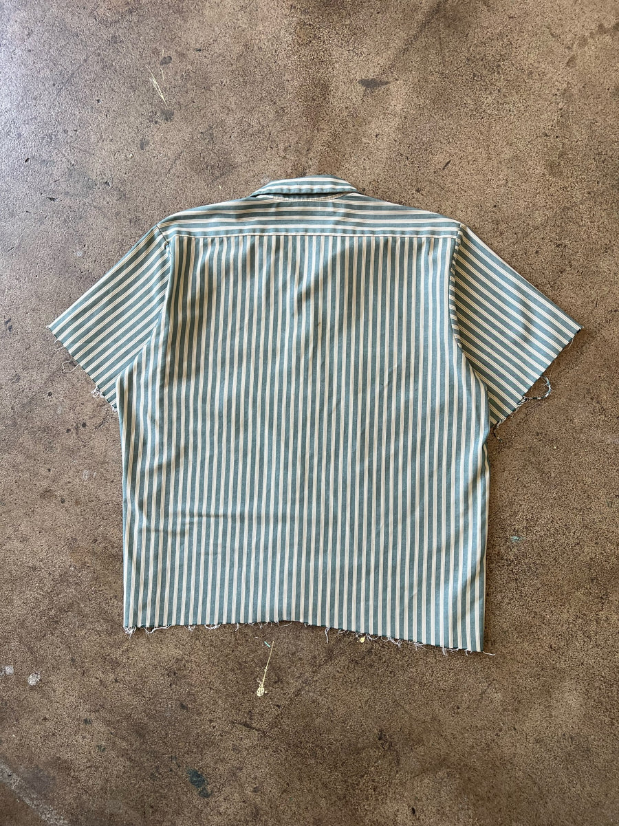 1990s Red Kap Cropped Green Striped Work Shirt