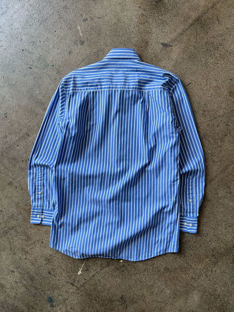 2000s Calvin Klein Blue and White Striped Dress Shirt