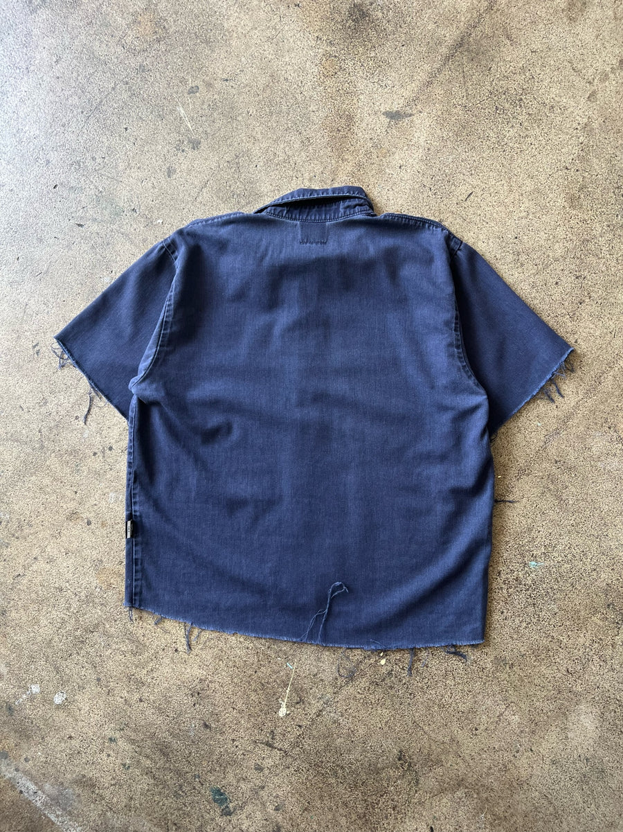 1990s Cropped + Chopped Midnight Blue Work Shirt