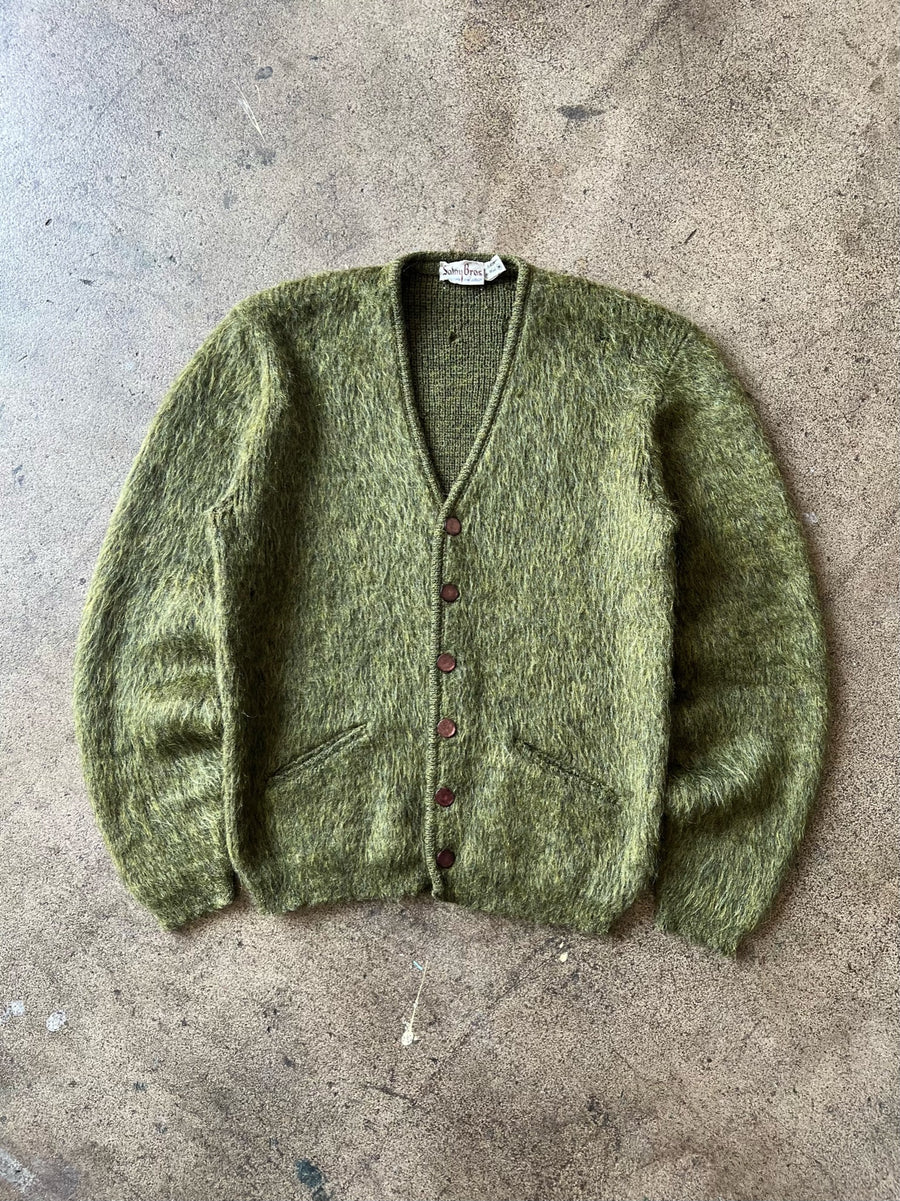 1960s Green Shaggy Mohair Cardian Sweater