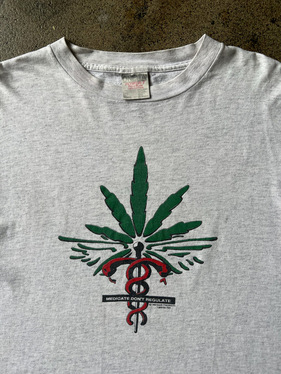1990s Oneita Cropped Medicate Don't Regulate Marijuana Tee