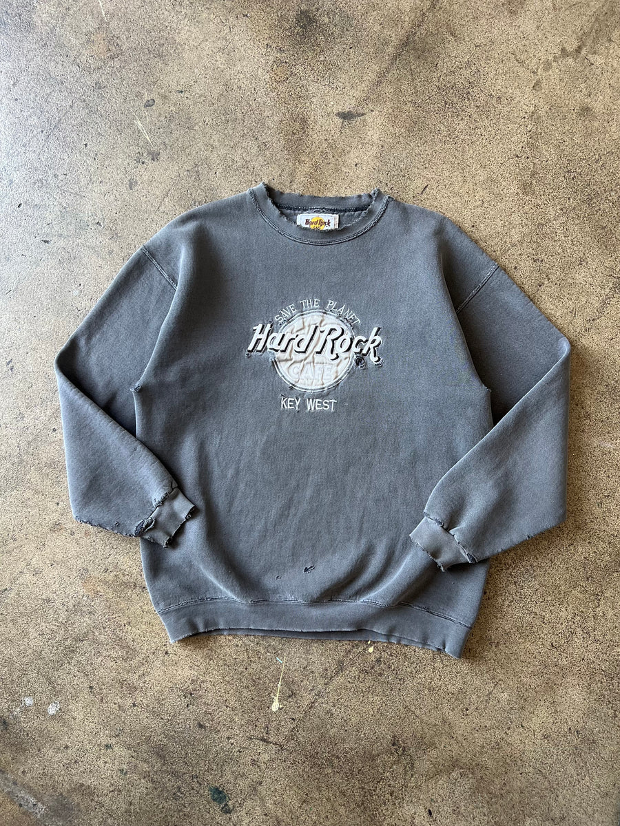 1990s Hard Rock Faded Black Crewneck