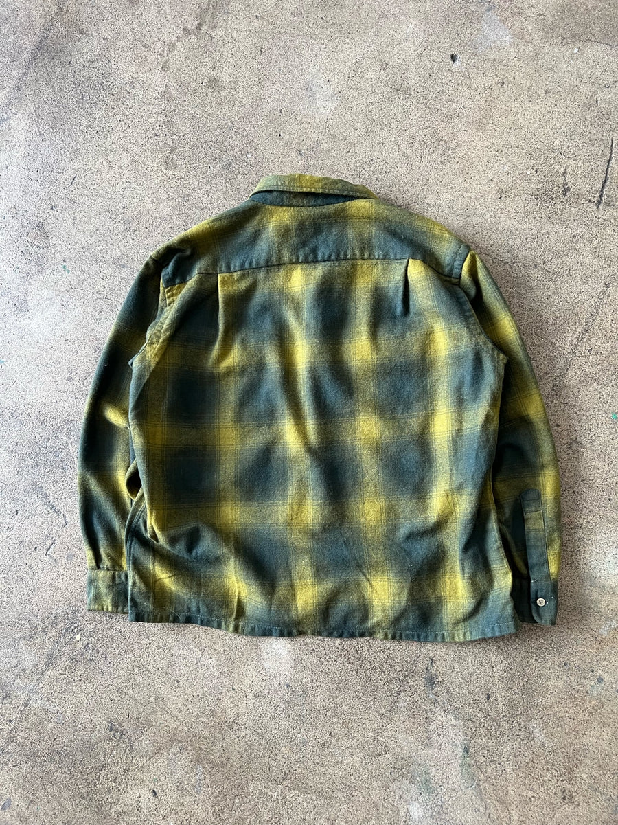 1980s Faded Green and Yellow Flannel Shirt