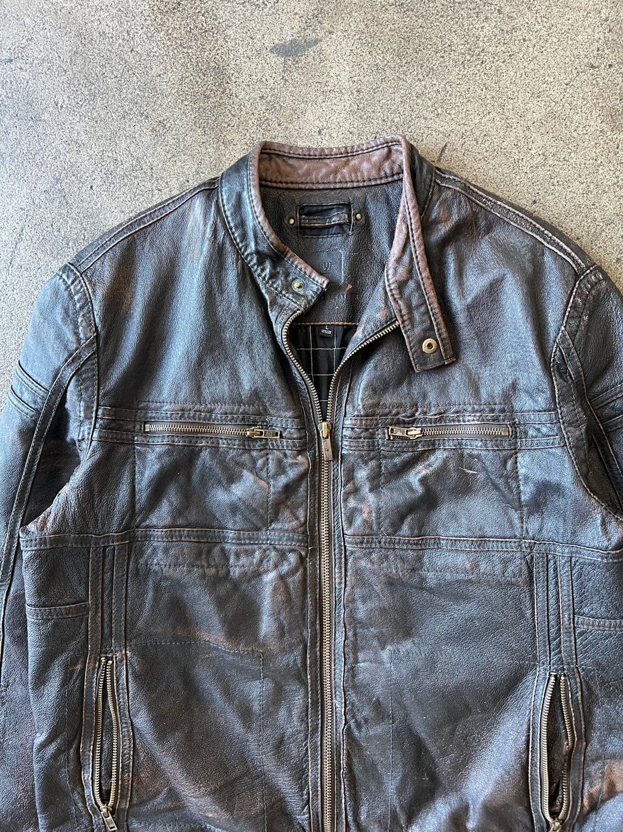 2000s Wilsons Leather Faded Brown Moto Jacket