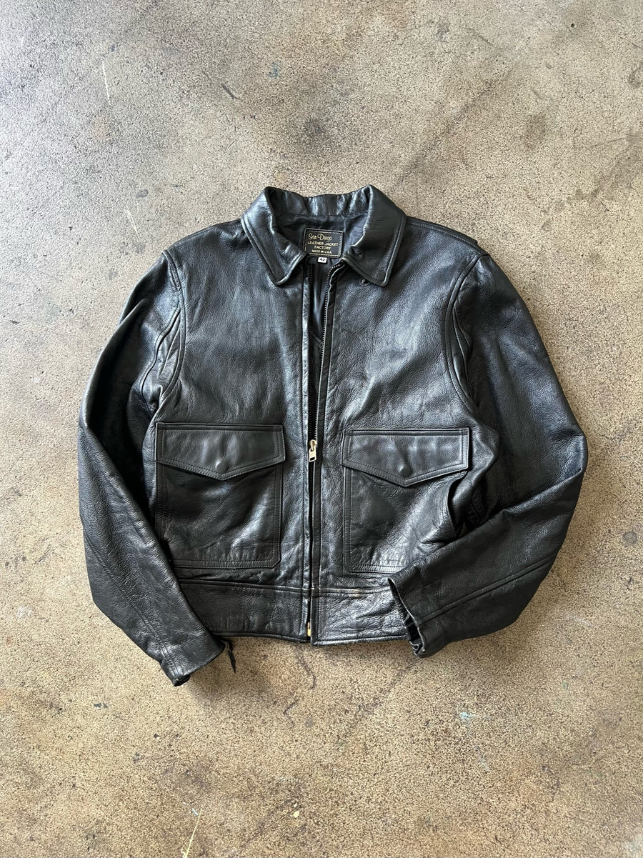 1970s A2 Black Leather Jacket