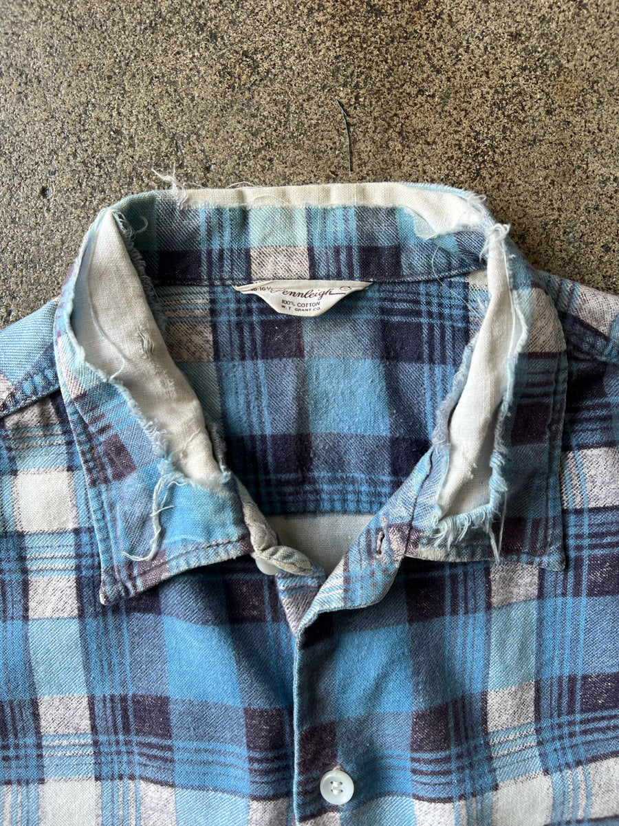 1960s Pennleigh Blue Plaid Flannel Shirt