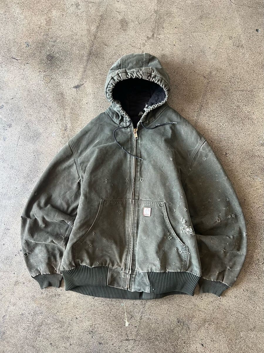 2000s Carhartt Hooded Work Jacket Moss Green Thrashed