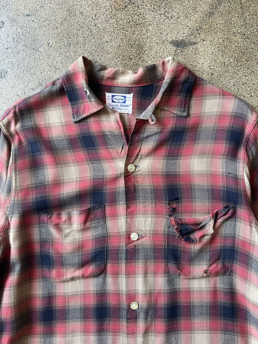 1960s Pilgrim Plaid Rayon Loop Collar Shirt – Ametora