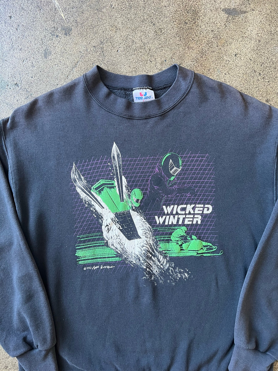 1990s Wicked Winter Faded Black Crewneck Sweatshirt