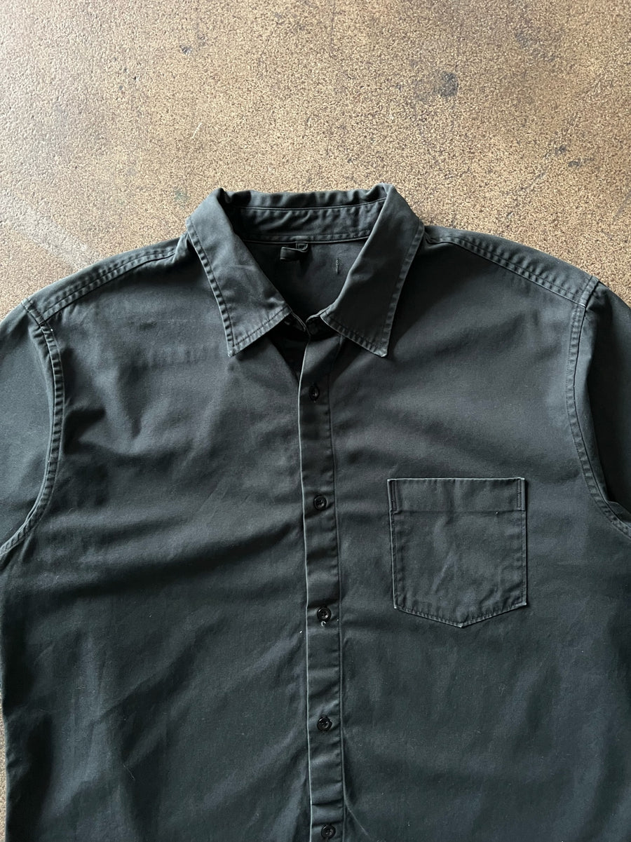 1980s Cropped + Chopped Faded Black Boxy Dress Shirt