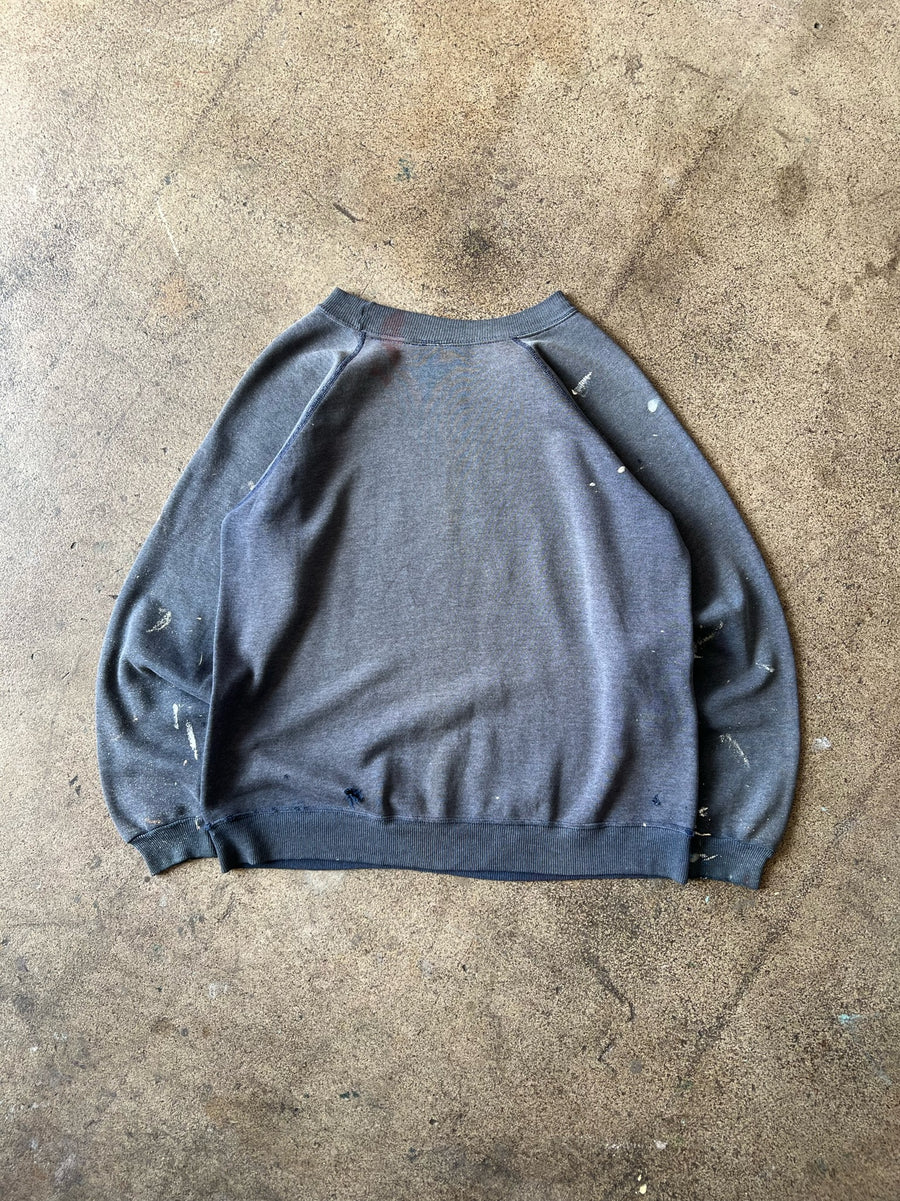 1980s Raglan Sweatshirt Paint Stained Faded Blue