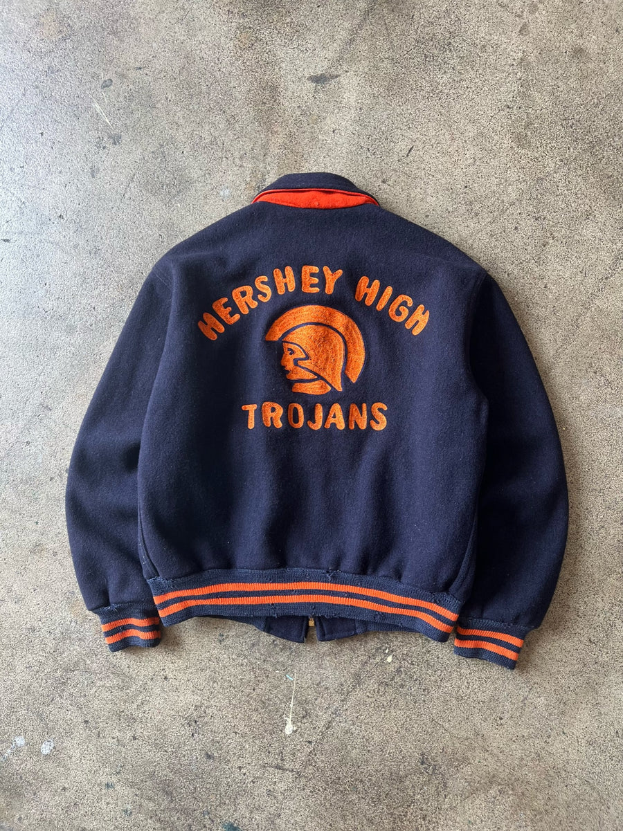 1960s Hershey High Trojans Chain Stitch Varsity Jacket