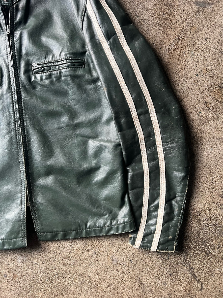 1960s Dark Green Striped Cafe Racer Jacket