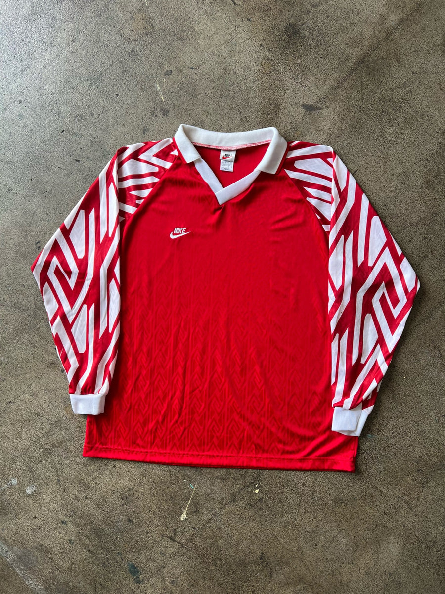 1990s Nike Red and White Soccer Goalie Jersey