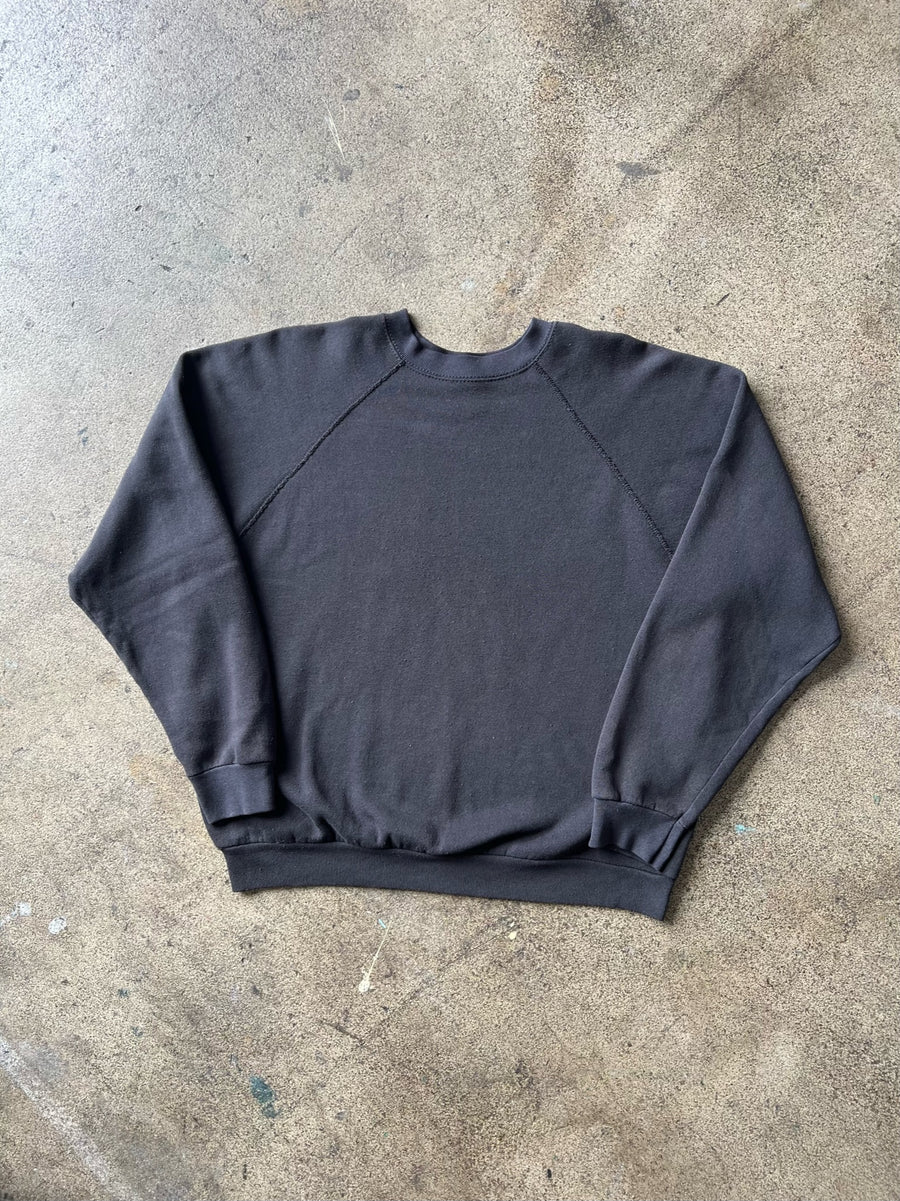 1990s Tultex Faded Black Raglan Crewneck Sweatshirt