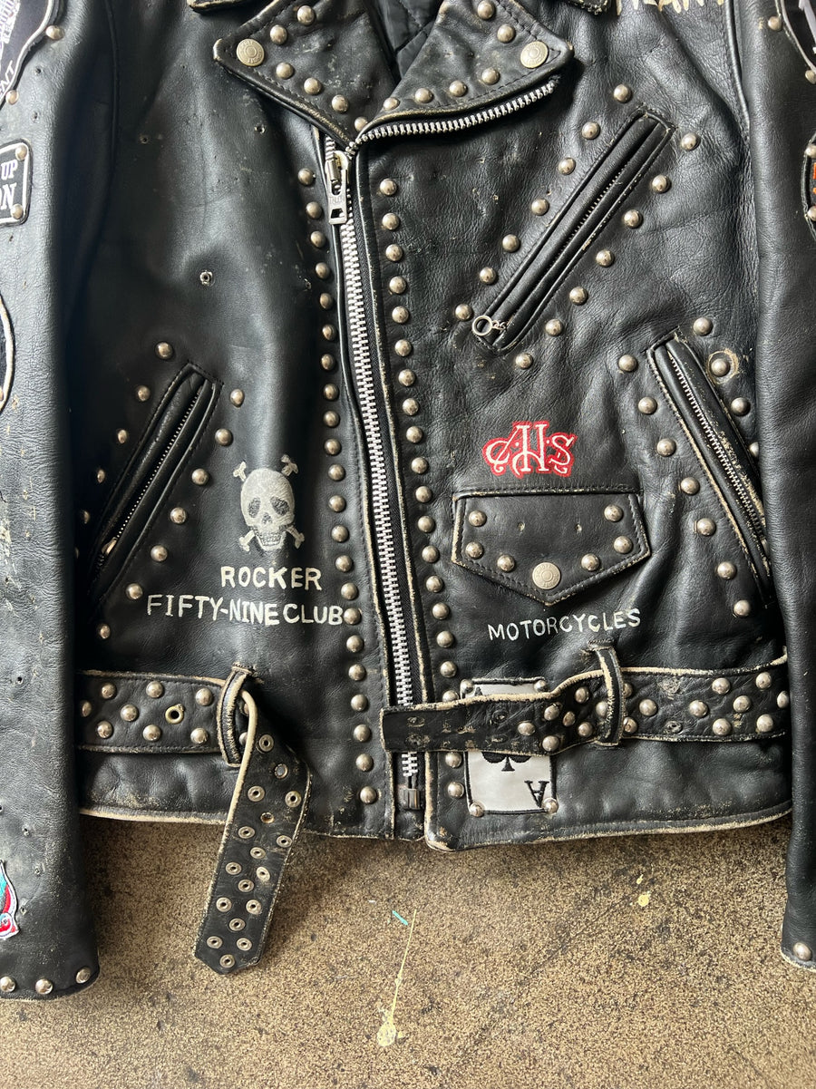 1970s Schott's Studded + Patched Leather Motorcyle Jacket