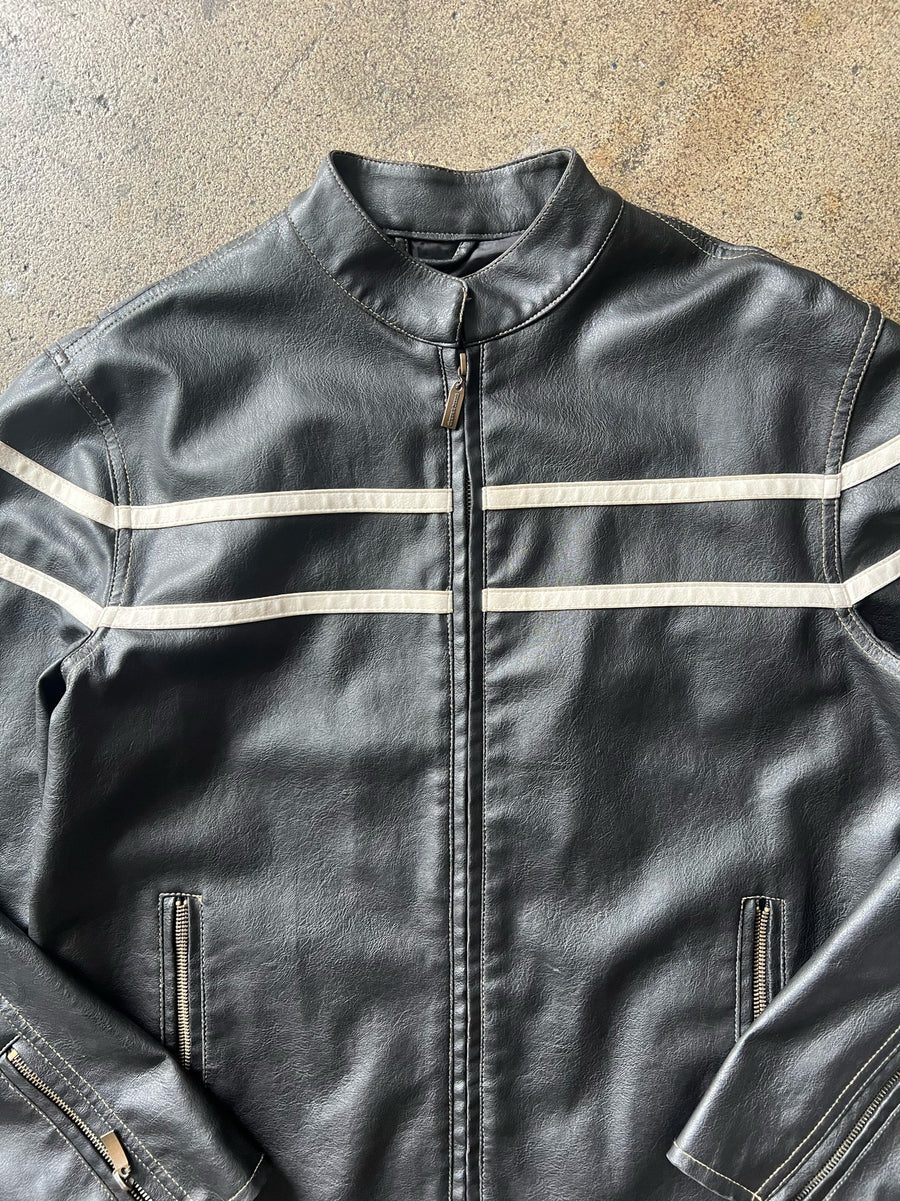 2000s Toxic Hazard Striped Moto Jacket