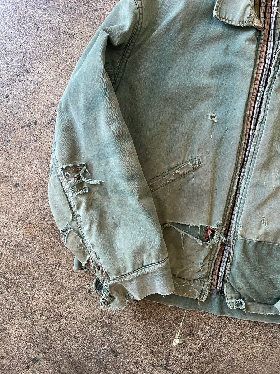 1960s Sun Faded + Thrashed Green Work Jacket