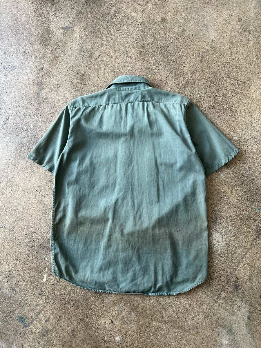 1960s Distressed Green Two Pocket Work Shirt