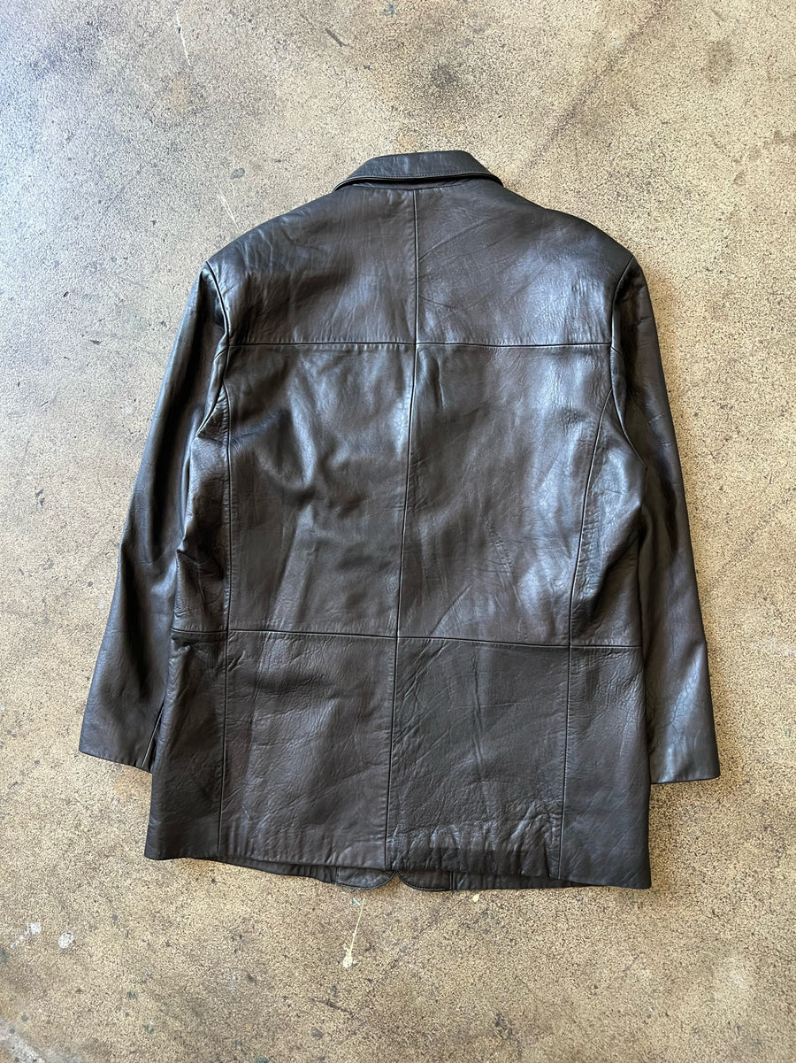 2000s Wilsons Faded Black Long Leather Jacket