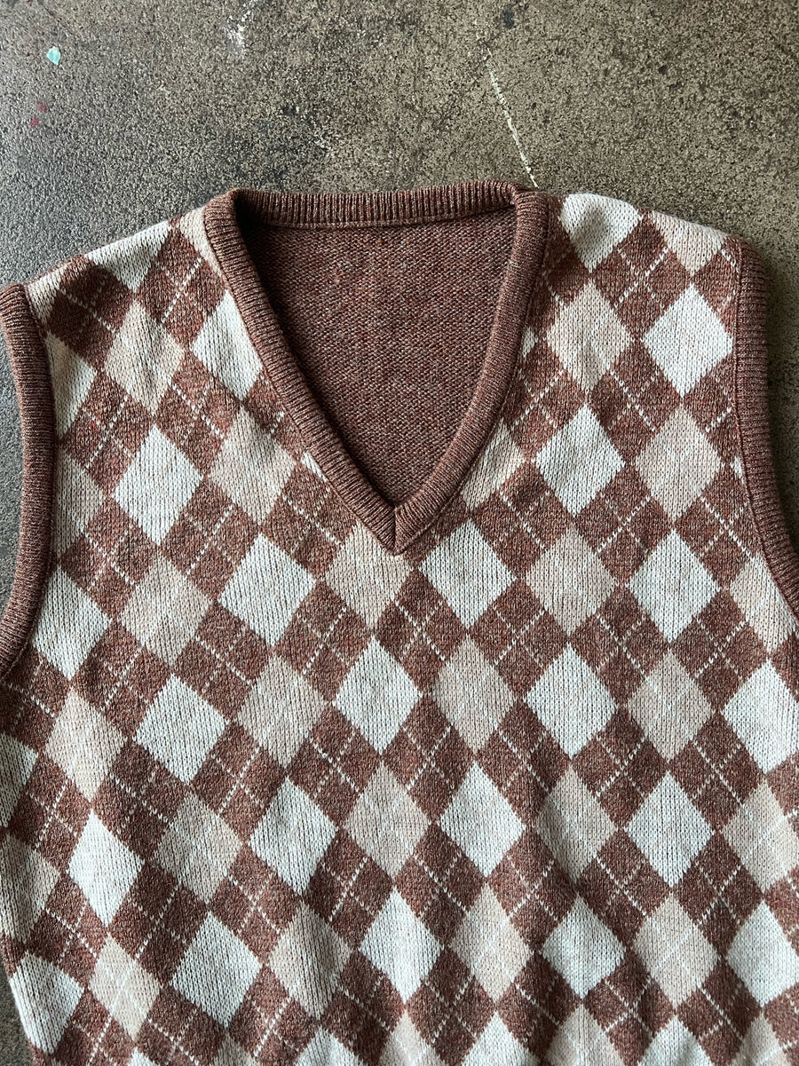 1980s Brown Argyle Sweater Vest