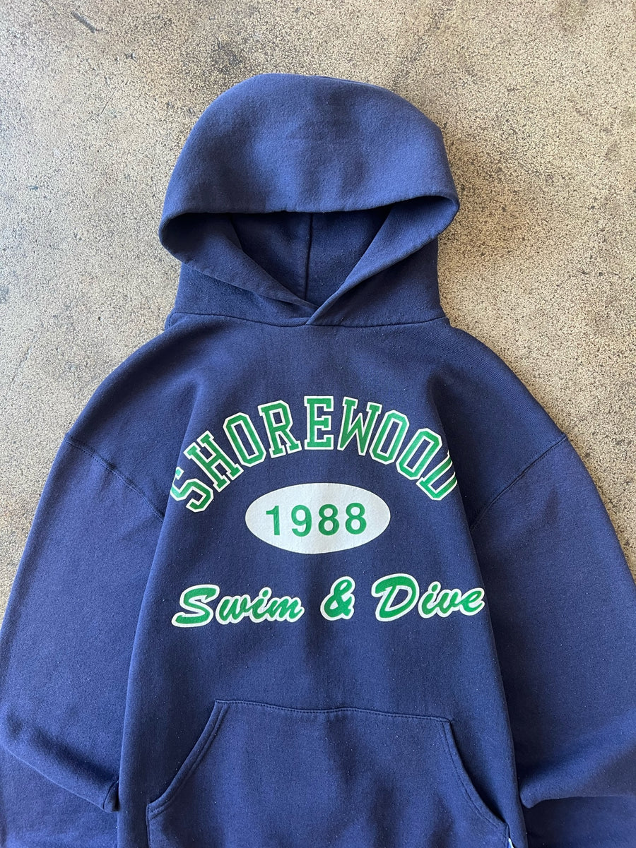 1980s Russell Shorewood Swim & Dive Faded Blue Hoodie