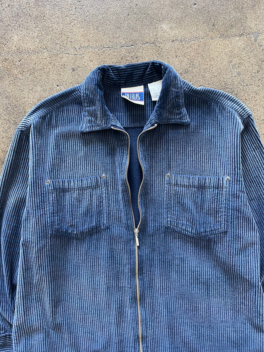 1990s Faded Blue Corduroy Zip Shirt