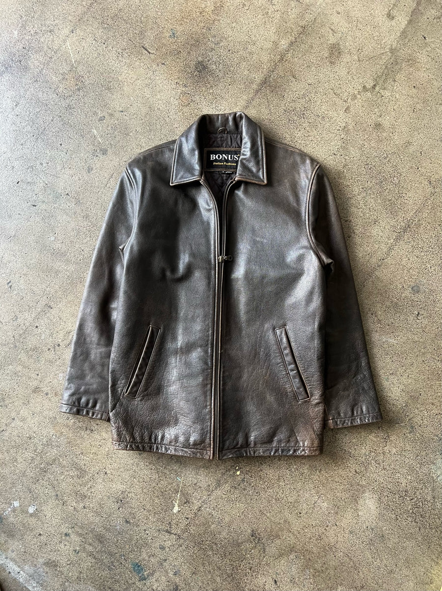 2000s Bonus Faded Brown Leather Jacket