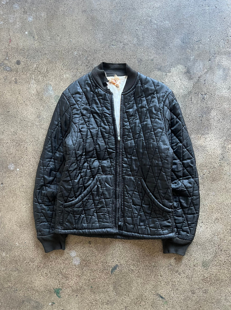 1960s Black Quilted Bomber Jacket