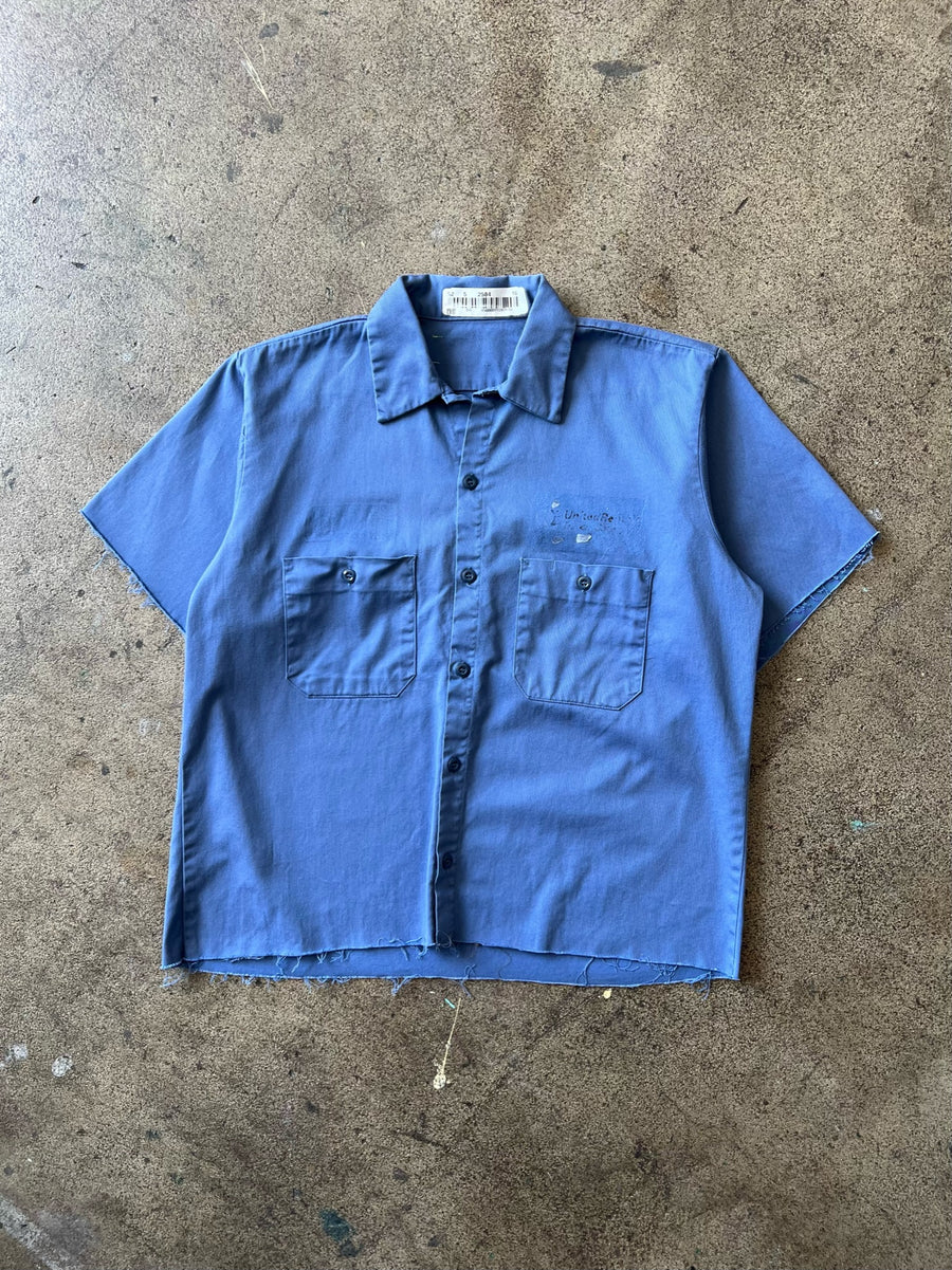 1990s Cropped + Chopped Blue Work Shirt