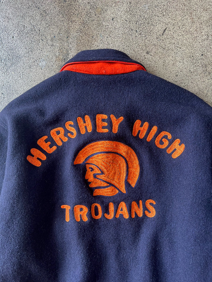 1960s Hershey High Trojans Chain Stitch Varsity Jacket