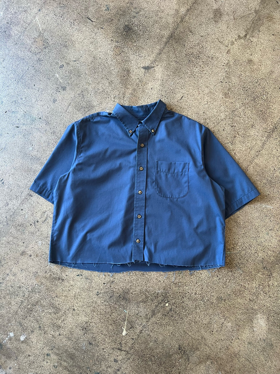 1990s Cropped Blue Dress Shirt