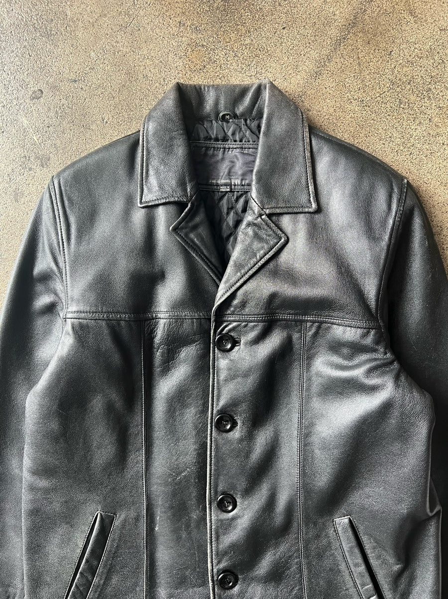 2000s Black Leather Long Jacket