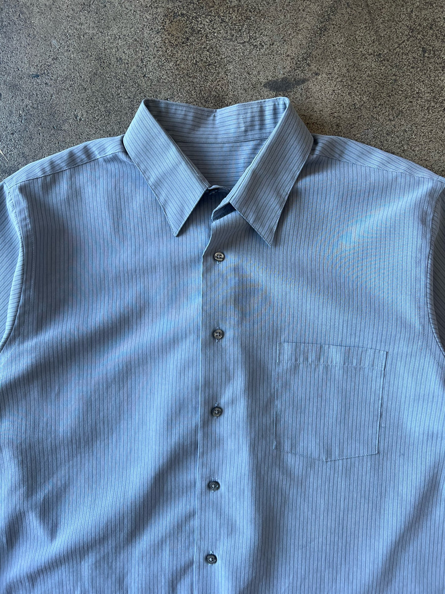 1990s Cropped + Chopped Faded Gray Striped Dress Shirt