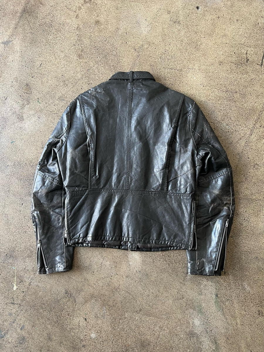1970s Sears Faded Black Leather Moto Jacket
