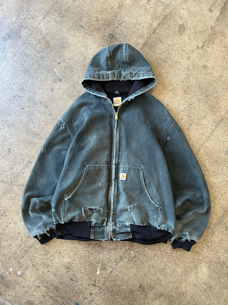 1990s Carhartt Hooded Work Jacket Sun Faded Black